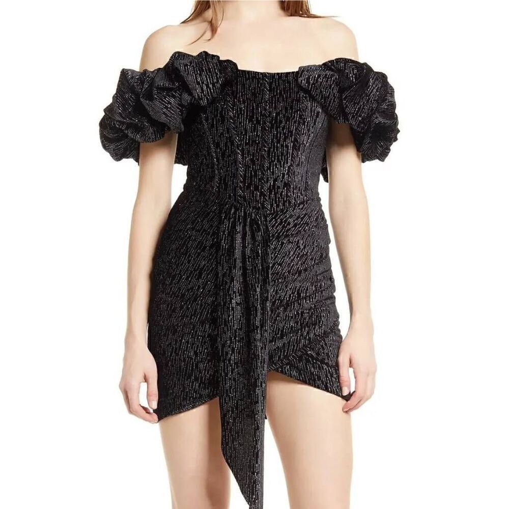 Lavish Alice Off Shoulder Corset Bodice Velvet Diamante Mini Dress Black Size 6